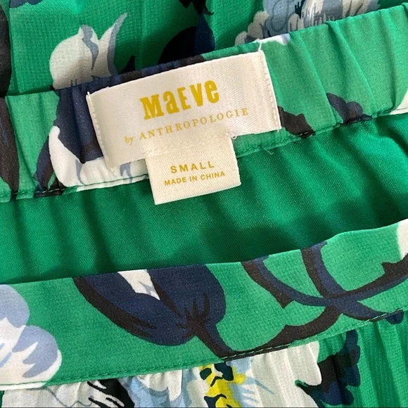 Anthropologie Maeve Claremont Pull On Pleated Midi Skirt Green Floral Size Small - Picture 4 of 6